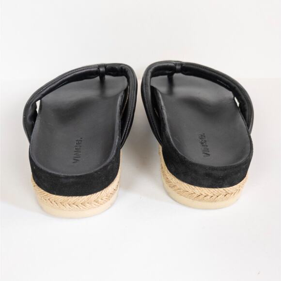 VINCE Black Forest Platform Espadrille Thong Slide Sandal Leather Women's 7.5 - Picture 4 of 8